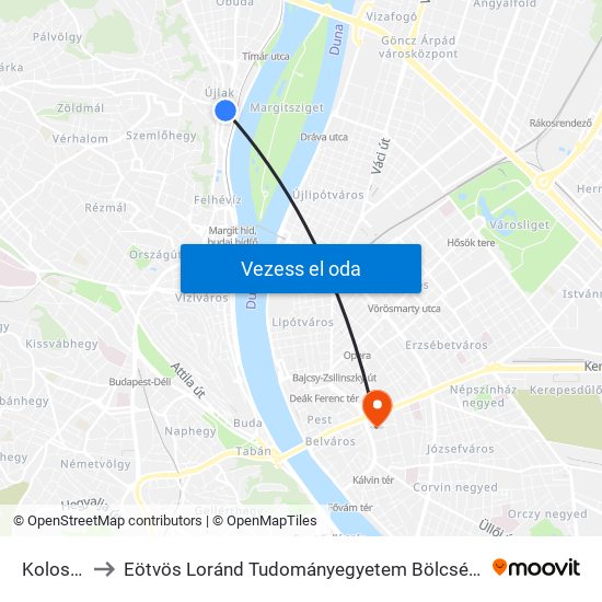 Kolosy Tér to Eötvös Loránd Tudományegyetem Bölcsészettudományi Kar map