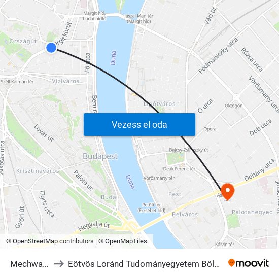 Mechwart Liget to Eötvös Loránd Tudományegyetem Bölcsészettudományi Kar map