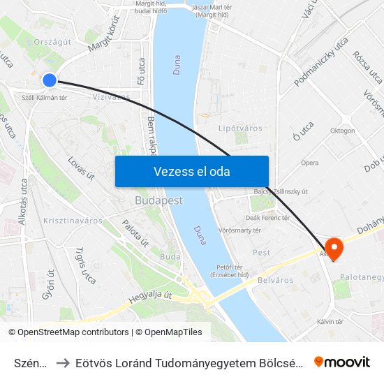 Széna Tér to Eötvös Loránd Tudományegyetem Bölcsészettudományi Kar map