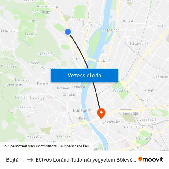 Bojtár Utca to Eötvös Loránd Tudományegyetem Bölcsészettudományi Kar map