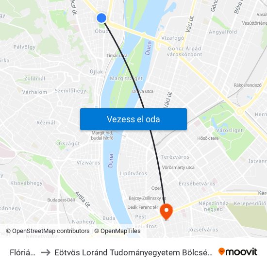 Flórián Tér to Eötvös Loránd Tudományegyetem Bölcsészettudományi Kar map