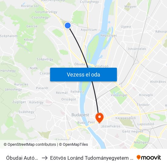 Óbudai Autóbuszgarázs to Eötvös Loránd Tudományegyetem Bölcsészettudományi Kar map