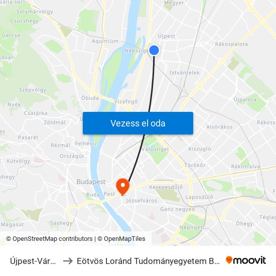 Újpest-Városkapu M to Eötvös Loránd Tudományegyetem Bölcsészettudományi Kar map