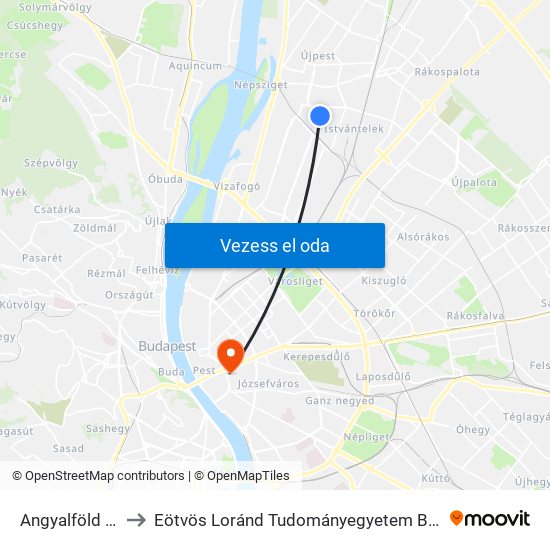 Angyalföld Kocsiszín to Eötvös Loránd Tudományegyetem Bölcsészettudományi Kar map