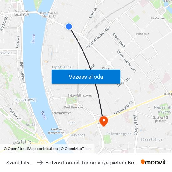 Szent István Körút to Eötvös Loránd Tudományegyetem Bölcsészettudományi Kar map