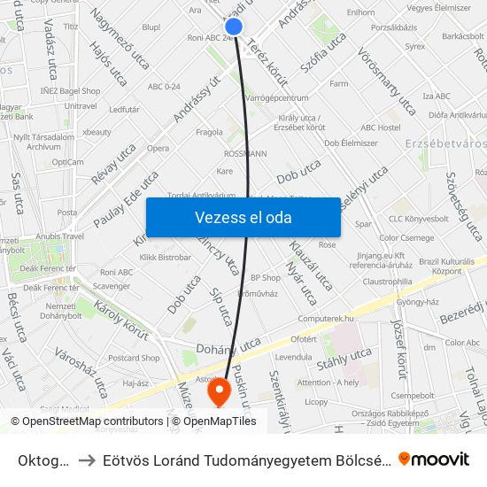 Oktogon M to Eötvös Loránd Tudományegyetem Bölcsészettudományi Kar map