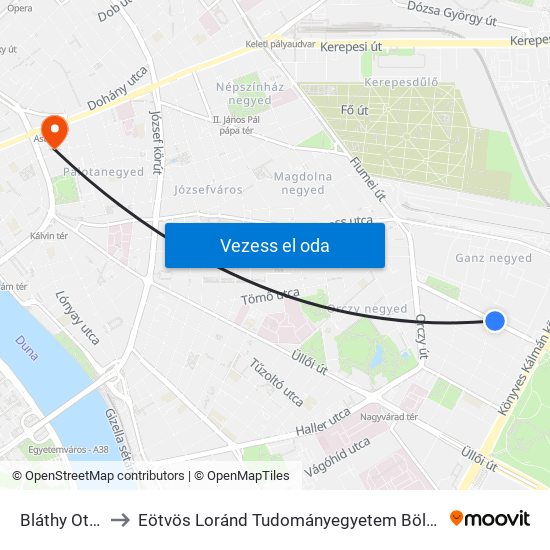 Bláthy Ottó Utca to Eötvös Loránd Tudományegyetem Bölcsészettudományi Kar map