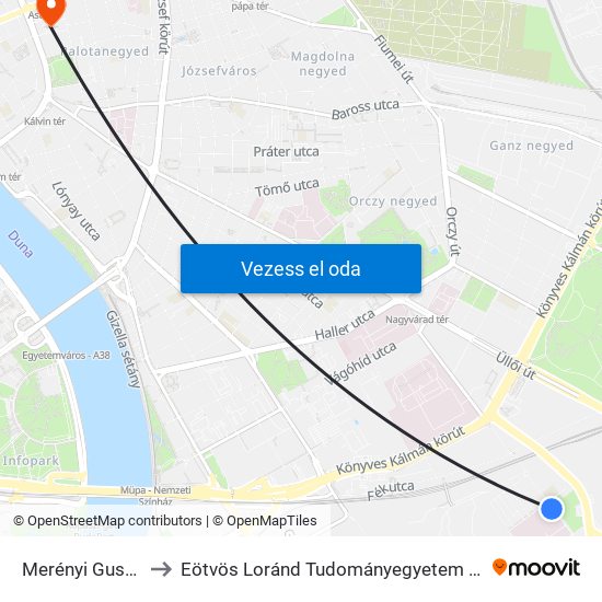 Merényi Gusztáv Kórház to Eötvös Loránd Tudományegyetem Bölcsészettudományi Kar map