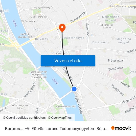 Boráros Tér H to Eötvös Loránd Tudományegyetem Bölcsészettudományi Kar map