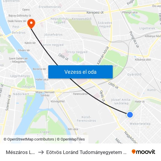 Mészáros Lőrinc Utca to Eötvös Loránd Tudományegyetem Bölcsészettudományi Kar map