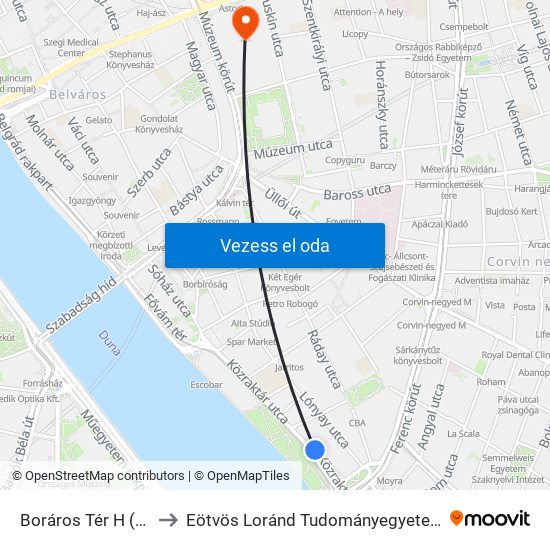 Boráros Tér H (Közraktár Utca) to Eötvös Loránd Tudományegyetem Bölcsészettudományi Kar map