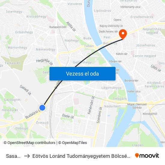 Sasadi Út to Eötvös Loránd Tudományegyetem Bölcsészettudományi Kar map