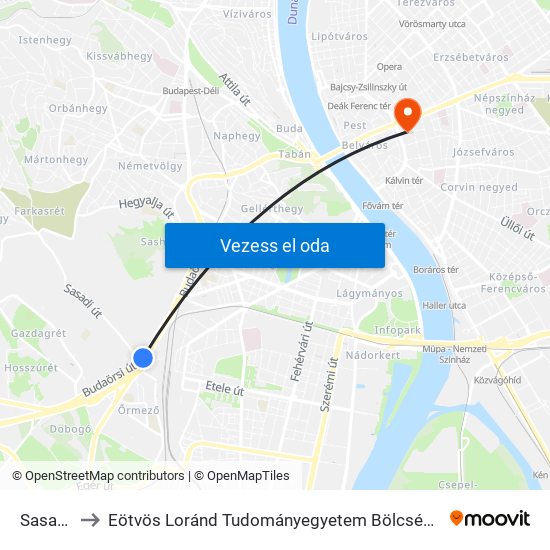 Sasadi Út to Eötvös Loránd Tudományegyetem Bölcsészettudományi Kar map