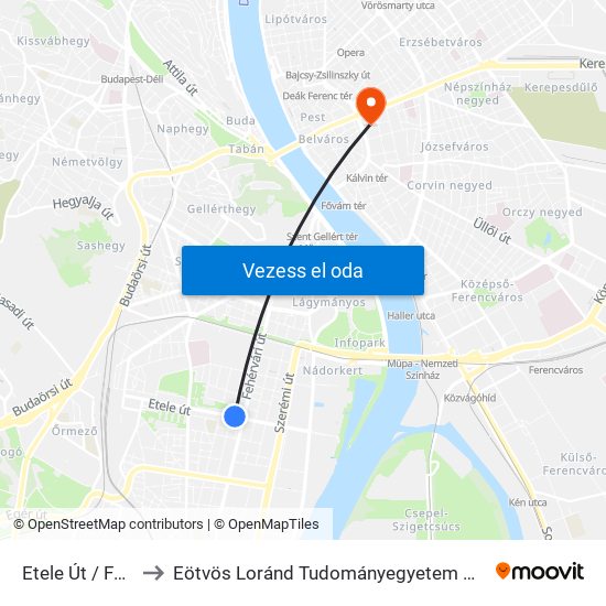 Etele Út / Fehérvári Út to Eötvös Loránd Tudományegyetem Bölcsészettudományi Kar map