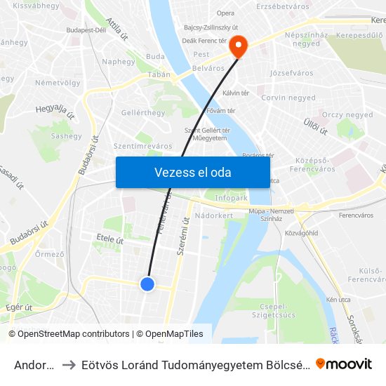 Andor Utca to Eötvös Loránd Tudományegyetem Bölcsészettudományi Kar map