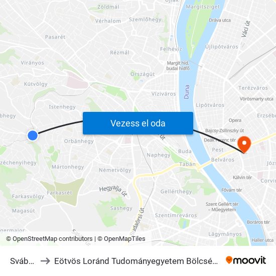 Svábhegy to Eötvös Loránd Tudományegyetem Bölcsészettudományi Kar map