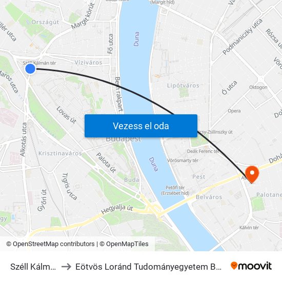 Széll Kálmán Tér M to Eötvös Loránd Tudományegyetem Bölcsészettudományi Kar map