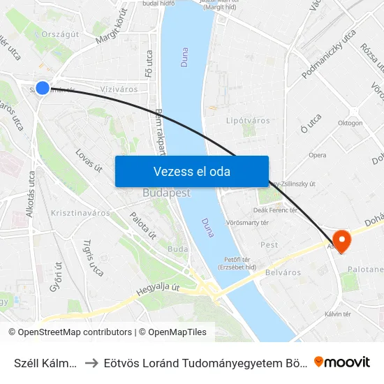 Széll Kálmán Tér M to Eötvös Loránd Tudományegyetem Bölcsészettudományi Kar map