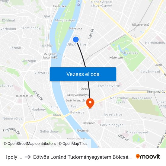 Ipoly Utca to Eötvös Loránd Tudományegyetem Bölcsészettudományi Kar map