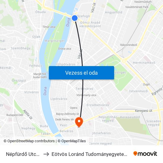 Népfürdő Utca / Árpád Híd to Eötvös Loránd Tudományegyetem Bölcsészettudományi Kar map