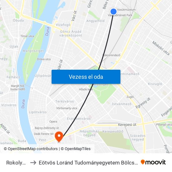 Rokolya Utca to Eötvös Loránd Tudományegyetem Bölcsészettudományi Kar map