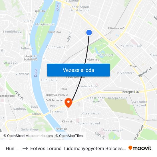 Hun Utca to Eötvös Loránd Tudományegyetem Bölcsészettudományi Kar map