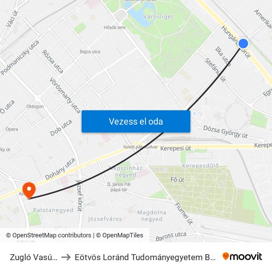 Zugló Vasútállomás to Eötvös Loránd Tudományegyetem Bölcsészettudományi Kar map