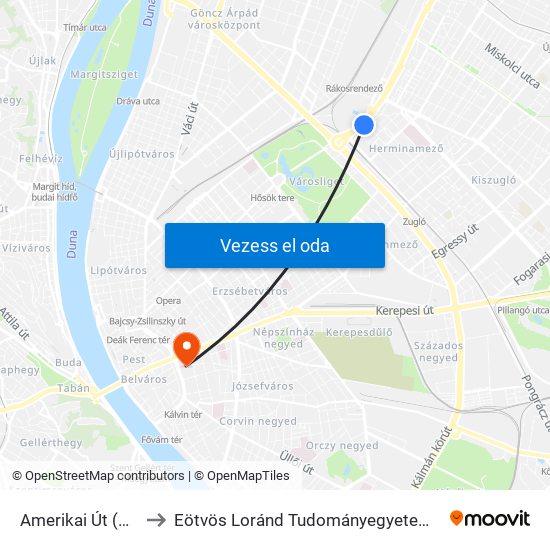 Amerikai Út (Mexikói Út M) to Eötvös Loránd Tudományegyetem Bölcsészettudományi Kar map