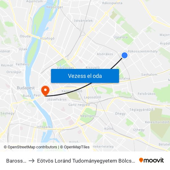 Baross Utca to Eötvös Loránd Tudományegyetem Bölcsészettudományi Kar map