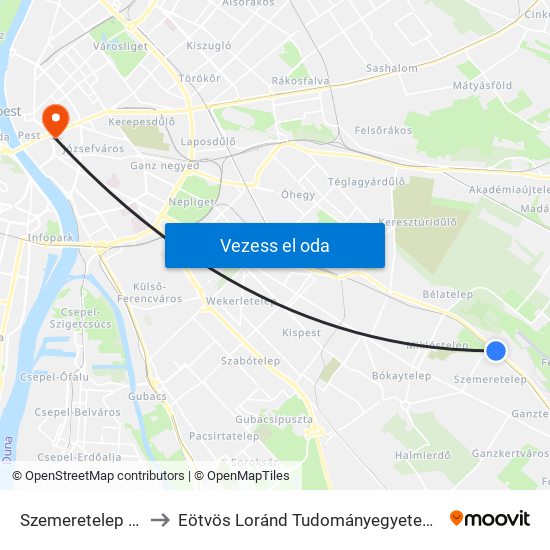 Szemeretelep Vasútállomás to Eötvös Loránd Tudományegyetem Bölcsészettudományi Kar map