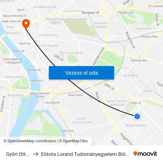 Győri Ottmár Tér to Eötvös Loránd Tudományegyetem Bölcsészettudományi Kar map
