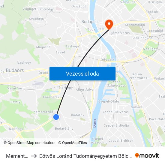 Memento Park to Eötvös Loránd Tudományegyetem Bölcsészettudományi Kar map