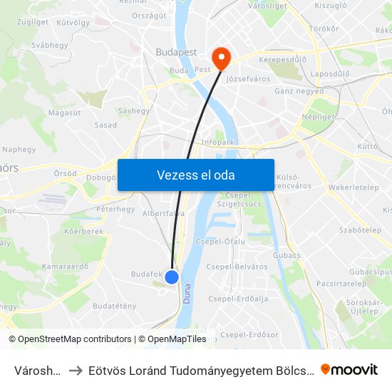 Városház Tér to Eötvös Loránd Tudományegyetem Bölcsészettudományi Kar map