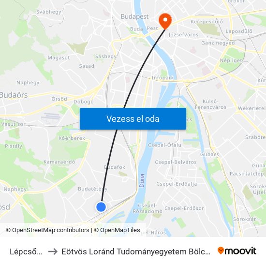 Lépcsős Utca to Eötvös Loránd Tudományegyetem Bölcsészettudományi Kar map