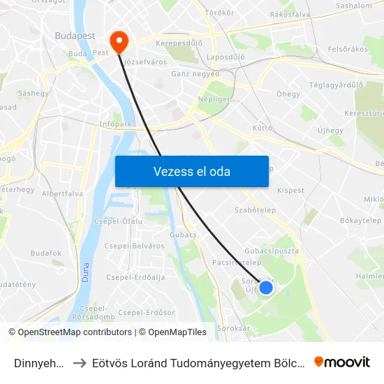 Dinnyehegyi Út to Eötvös Loránd Tudományegyetem Bölcsészettudományi Kar map