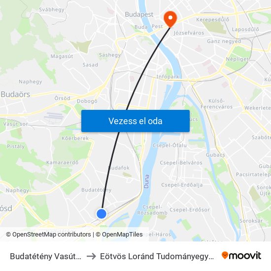 Budatétény Vasútállomás (Campona) to Eötvös Loránd Tudományegyetem Bölcsészettudományi Kar map