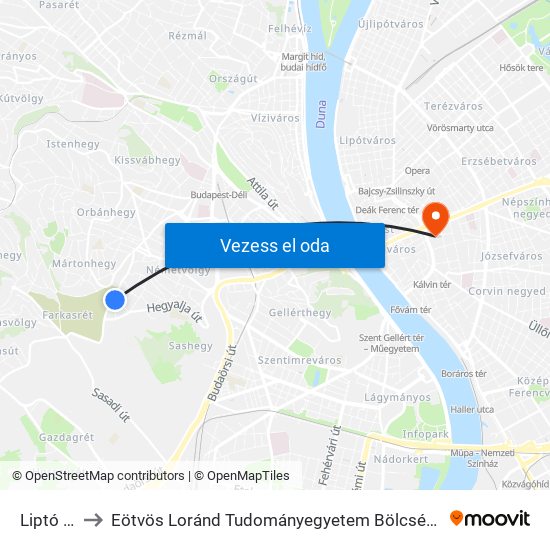 Liptó Utca to Eötvös Loránd Tudományegyetem Bölcsészettudományi Kar map