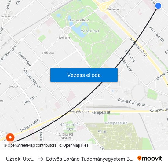 Uzsoki Utcai Kórház to Eötvös Loránd Tudományegyetem Bölcsészettudományi Kar map
