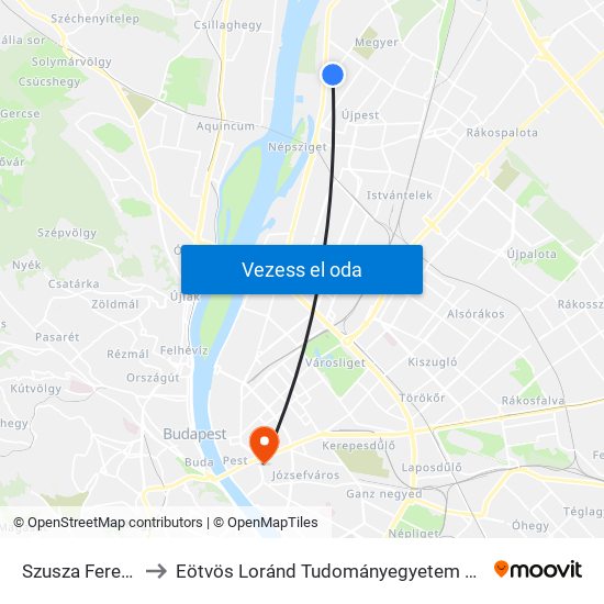 Szusza Ferenc Stadion to Eötvös Loránd Tudományegyetem Bölcsészettudományi Kar map