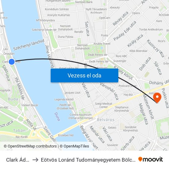 Clark Ádám Tér to Eötvös Loránd Tudományegyetem Bölcsészettudományi Kar map