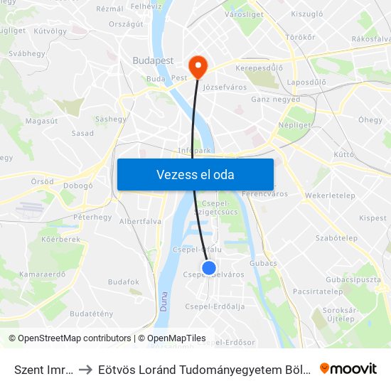 Szent Imre Tér H to Eötvös Loránd Tudományegyetem Bölcsészettudományi Kar map