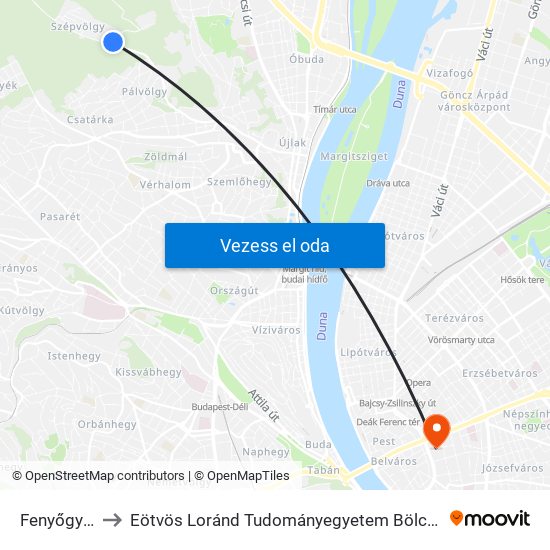 Fenyőgyöngye to Eötvös Loránd Tudományegyetem Bölcsészettudományi Kar map