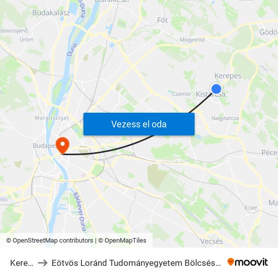 Kerepes to Eötvös Loránd Tudományegyetem Bölcsészettudományi Kar map