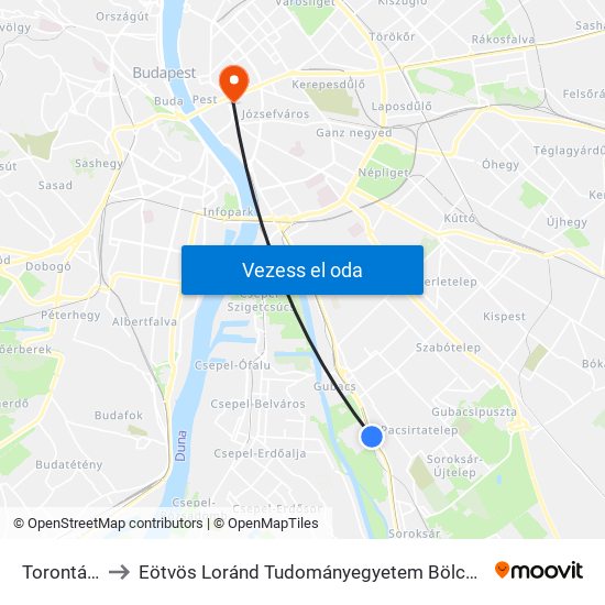 Torontál Utca to Eötvös Loránd Tudományegyetem Bölcsészettudományi Kar map