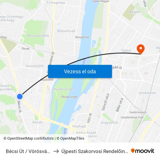 Bécsi Út / Vörösvári Út to Újpesti Szakorvosi Rendelőintézet map