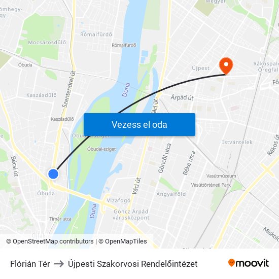 Flórián Tér to Újpesti Szakorvosi Rendelőintézet map