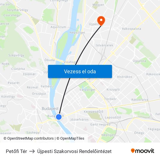 Petőfi Tér to Újpesti Szakorvosi Rendelőintézet map