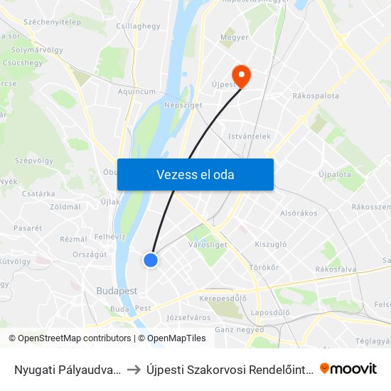 Nyugati Pályaudvar M to Újpesti Szakorvosi Rendelőintézet map