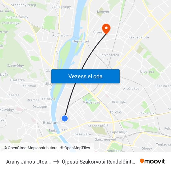 Arany János Utca M to Újpesti Szakorvosi Rendelőintézet map