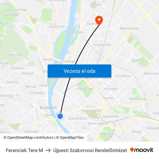 Ferenciek Tere M to Újpesti Szakorvosi Rendelőintézet map